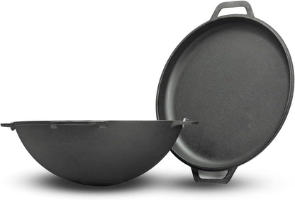 4BIG.fun Kazan Cast Iron Casserole, 15 Litres with Lid, Casserole, Wok Pan, Grill, Cast Iron, Camping Pot, Asian Wok, Traditional Cast Iron Pan, Grill Wok