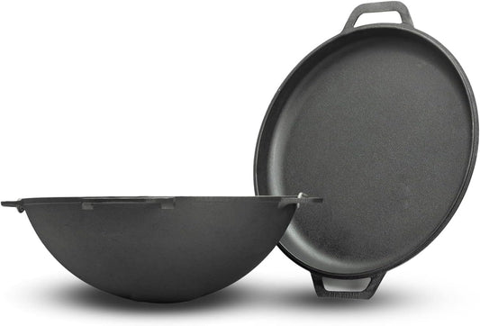 4BIG.fun Kazan Cast Iron Casserole, 15 Litres with Lid, Casserole, Wok Pan, Grill, Cast Iron, Camping Pot, Asian Wok, Traditional Cast Iron Pan, Grill Wok