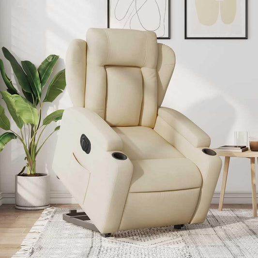 Relaxstoel Met Opstahulp – Elektrische Relaxstoel – Tv-Stoel – Ligstoel – Stoel Voor Woonkamer – Crèmestof Bekleding – Elektrisch Kantelsysteem – Maximaal Kantelen 135 Graden