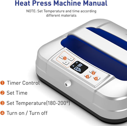 IMREN Warmtepersmachine, 12" x 10" draagbare warmtepers voor T-shirts en hoodies, warmtepers voor sublimatie, vinyl, warmteoverdrachtsproject, warmtepersmachine met warmtepers pad - blauw