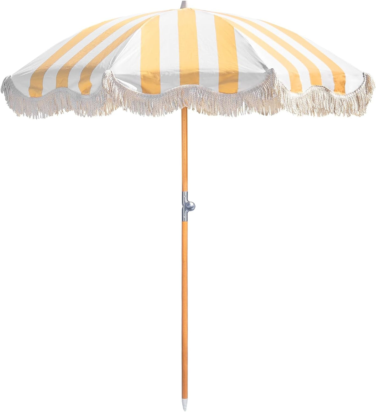 2M Boho strandparasol met franje, UPF 50+ kwastjes met draagtas, premium houten stang, opvouwbare terrasparaplu voor buiten, tuin, gazon, zwembad, tuintafel