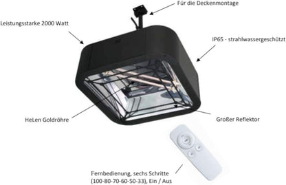 Terrasstraler HM-Q 2000 Watt infraroodstraler, terrasverwarmer