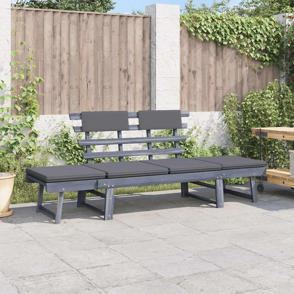 vidaXL Garden bench with cushions 2-in-1 190 cm solid acacia wood grey