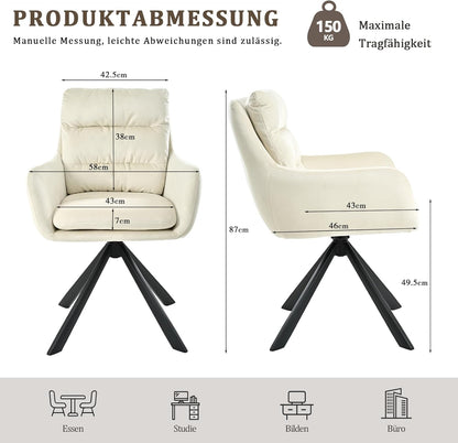 Eetkamerstoelen, draaibaar, set van 1 met armleuning, 360 graden draaibare enkele stoel met dubbele rugleuning, afneembaar zitkussen, fluweel, keukenstoel voor eetkamer en woonkamer, kantoor