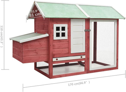BaraSh Chicken Coop Red 170 x 81 x 110 cm Solid Pine and Spruce Chicken Coop Cages Chicken Coop for Outdoor Chickens (SPU: 170863)