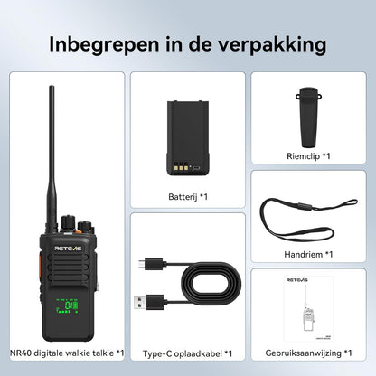 Retevis NR40 Portofoons voor Volwassenen, DMR Portofoon met Groot Bereik, IP67 Waterdicht, 2800 mAh, Robuuste Portofoon voor Logistieke Dienstverleners en Vrachtvervoerders (Zwart, 1 Stuk)