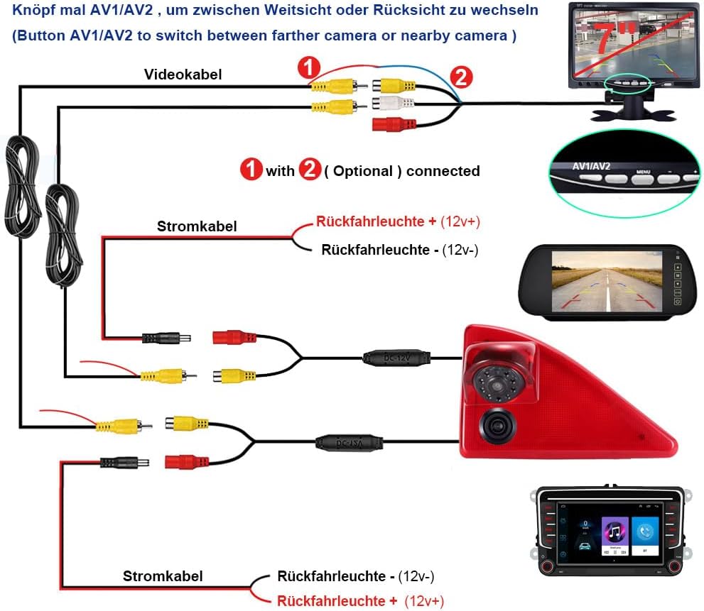HD Auto Transporter Parking Remlicht Omkeren Achteruitrijcamera Backup Dual-Lens Camera met Hoek Verstelbare Vervanging voor Opel/Vauxhall Movano/Renault Master/Nissan NV400 (Camera +7 ''Monitor)