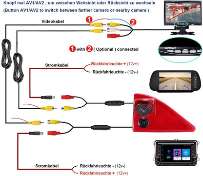 HD Auto Transporter Parking Remlicht Omkeren Achteruitrijcamera Backup Dual-Lens Camera met Hoek Verstelbare Vervanging voor Opel/Vauxhall Movano/Renault Master/Nissan NV400 (Camera +7 ''Monitor)