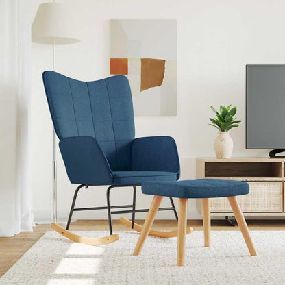 vidaXL Schommelstoel met voetenbank stof blauw