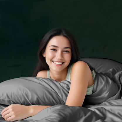 Linenwalas Beddengoedset van 100% bamboe, 4-delige set, zeer zacht, koel, perfect voor huisverzorging, 1 dekbedovertrek, 1 hoeslaken en 2 kussenslopen, kingsize, houtskoolgrijs