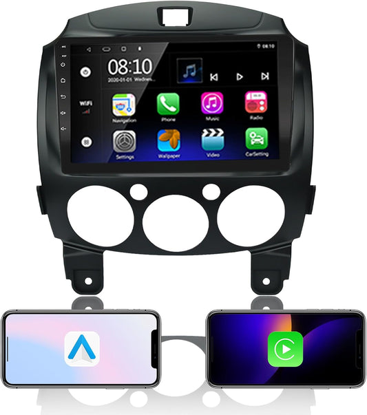 EZoneTronics Carplay Android Auto Radio Stereo voor Mazda 2 2008-2014 met 9 inch touchscreen High Definition GPS-navigatie Bluetooth Wifi USB Mirror Link Stuurbediening Speler