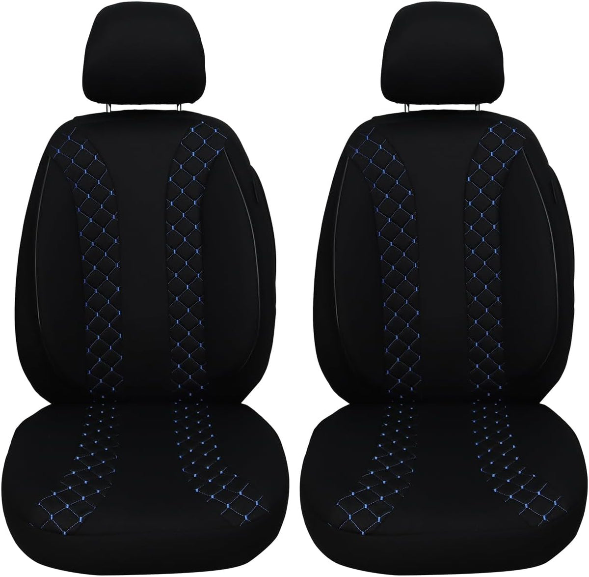BREMER SITZBEZÜGE Autostoelhoezen compatibel met VW Golf 7, bestuurder en passagierset vanaf 2012-2020, autostoelhoezen, set van 2 stuks, in zwart/blauwe naad (N306)