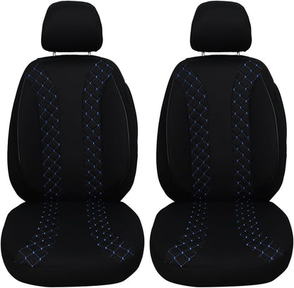 BREMER SITZBEZÜGE Autostoelhoezen compatibel met VW Golf 7, bestuurder en passagierset vanaf 2012-2020, autostoelhoezen, set van 2 stuks, in zwart/blauwe naad (N306)