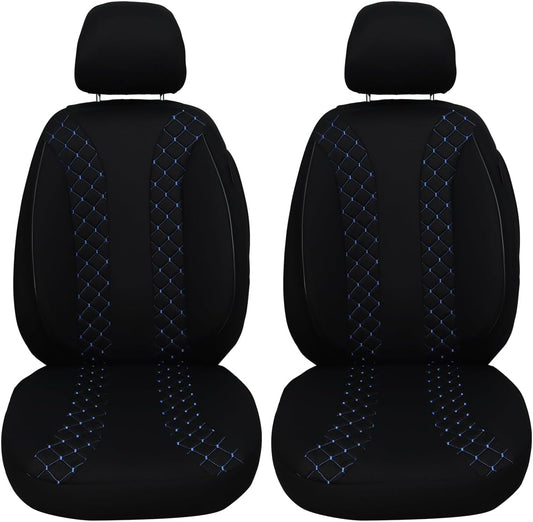 BREMER SITZBEZÜGE Autostoelhoezen compatibel met VW Golf 7, bestuurder en passagierset vanaf 2012-2020, autostoelhoezen, set van 2 stuks, in zwart/blauwe naad (N306)