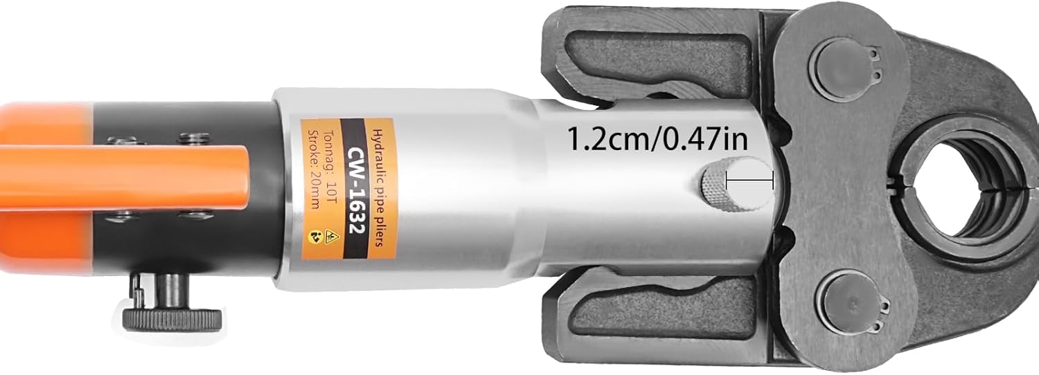 OUKANING Hydraulic Crimping Tool 10T with 360° Rotating Head and Interchangeable Shapes (TH/U/V/M Series), for Aluminium Plastic, PEX, Copper Tubes, Ergonomic, Oilproof (V12, V15, V18, V22, V28) - QUORE