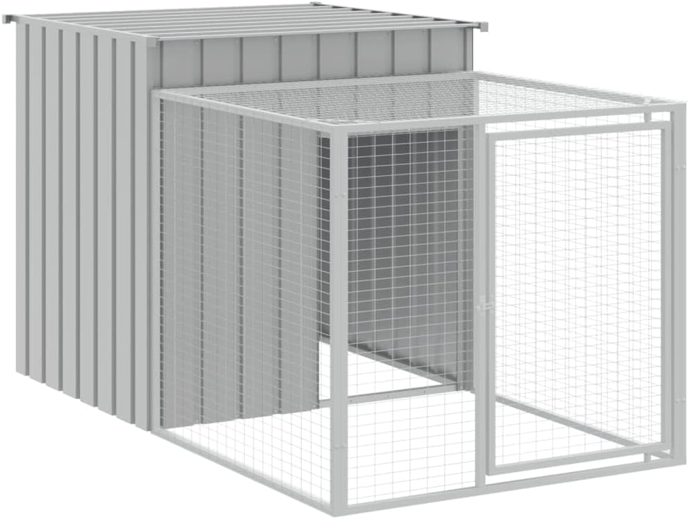 Outdoor Chicken Coop with Run, Rabbit Chicken Coop, Bird Cages, Rabbit Cages, Laying Hens, Galvanized Steel, Light Grey, 110 x 201 x 110 cm - QUORE