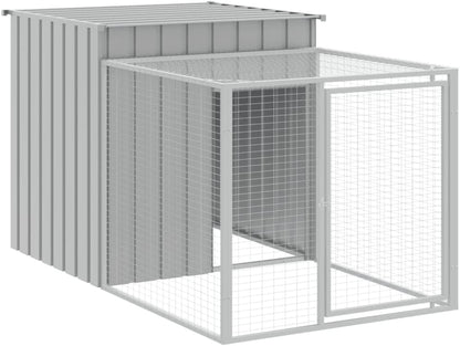 Outdoor Chicken Coop with Run, Rabbit Chicken Coop, Bird Cages, Rabbit Cages, Laying Hens, Galvanized Steel, Light Grey, 110 x 201 x 110 cm - QUORE