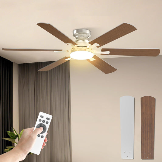 Mefine Plafondventilator met verlichting, 132 cm, stil, grote plafondventilator met licht en afstandsbediening, led-lampventilator met omkeerbare DC-motor voor slaapkamer, woonkamer (zonder batterij)