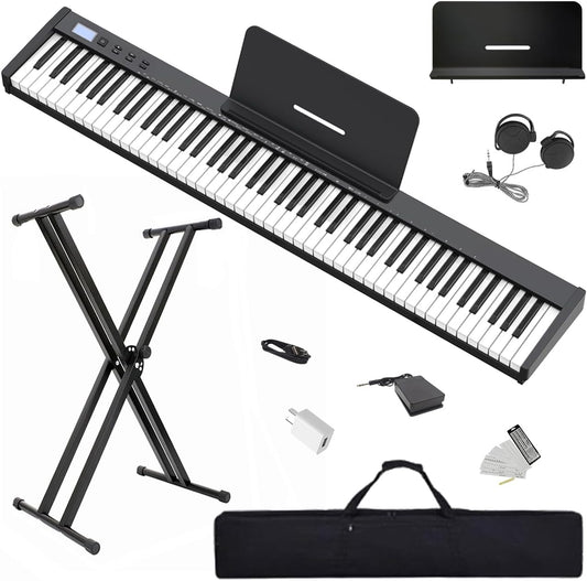 Digitale piano – Keyboard – Elektrisch toetsenbord – Piano keyboard – Elektrische piano – 88 Volledige Toetsen, Semi Verzwaarde Aanslag, Zwart – Compact en Draagbaar met Draagtas, Muziekstandaard, Sustain Pedaal en Hoofdtelefoon