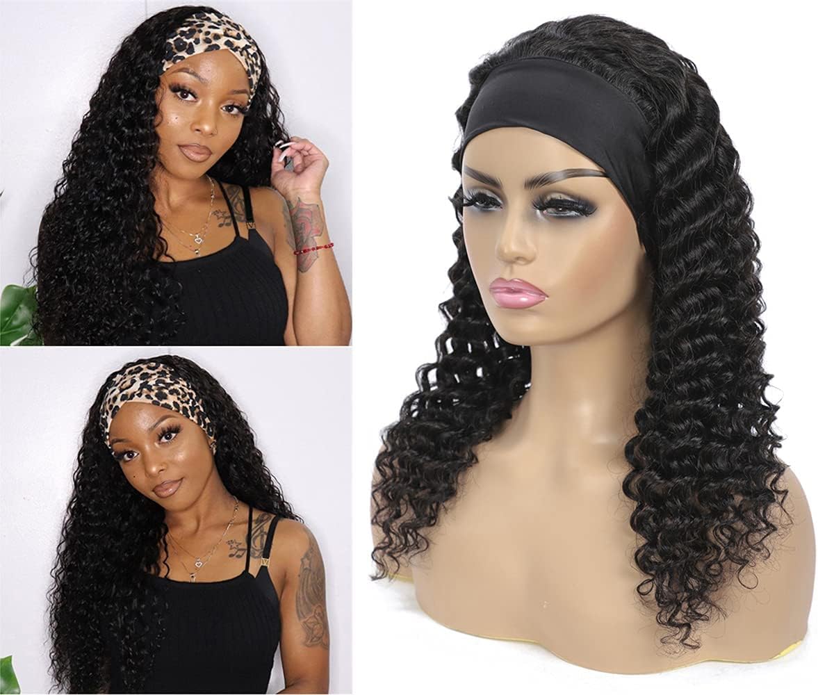Pruik met haarband – Braziliaanse pruik – Hoofdbandpruik – Menselijk haar pruik – Pruik zonder lijm – 100% Echt Remy Mensenhaar – 66 cm, 150%, Krullend, Natuurlijke Kleur