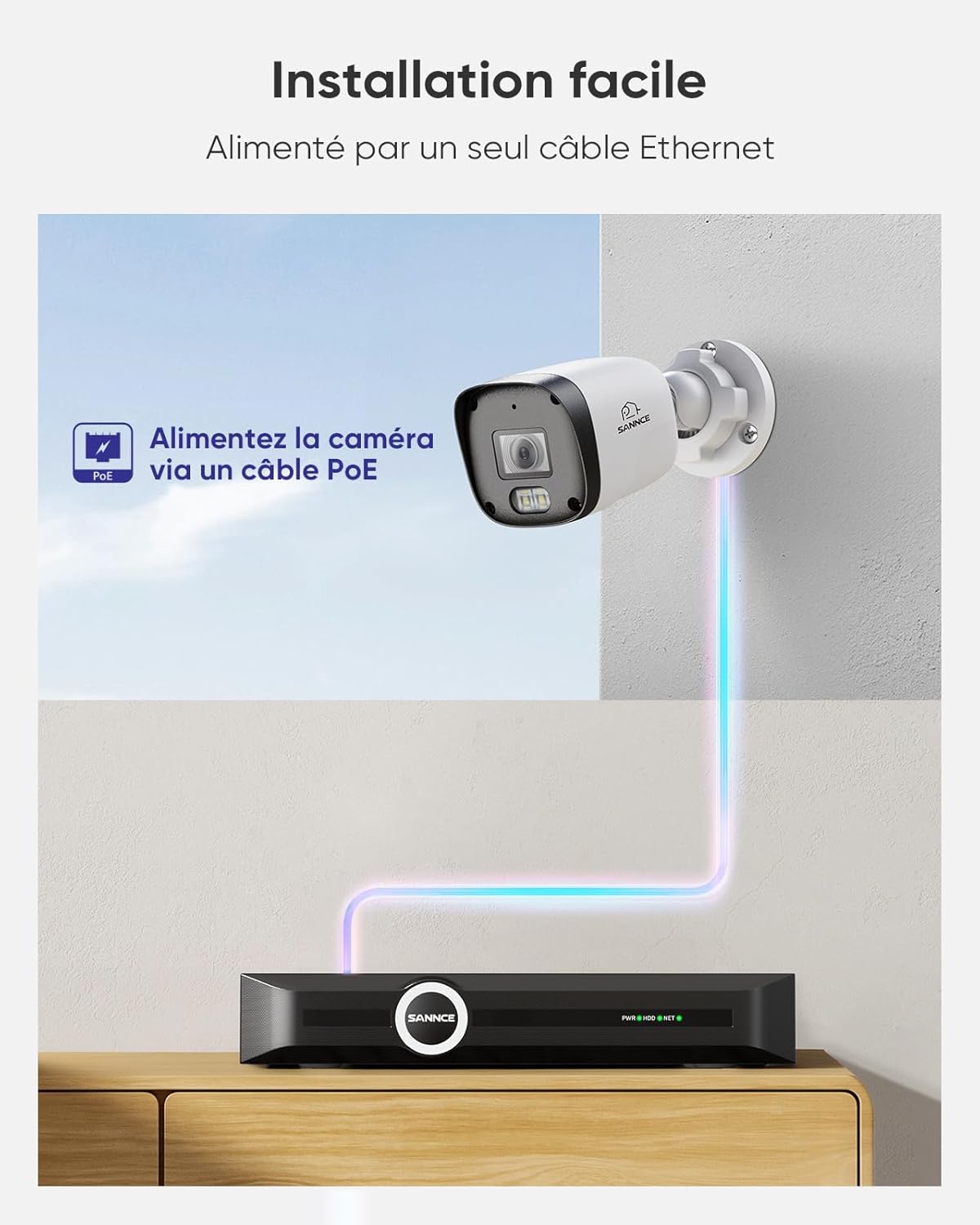 SANNCE PoE Bewakingscameraset, 5MP, 8CH NVR + 4 x 3 MP, waterdicht, camera zonder harde schijf, met Smart IR-leds, bewegingsdetectie, app-alarm, nachtzicht tot 20 meter