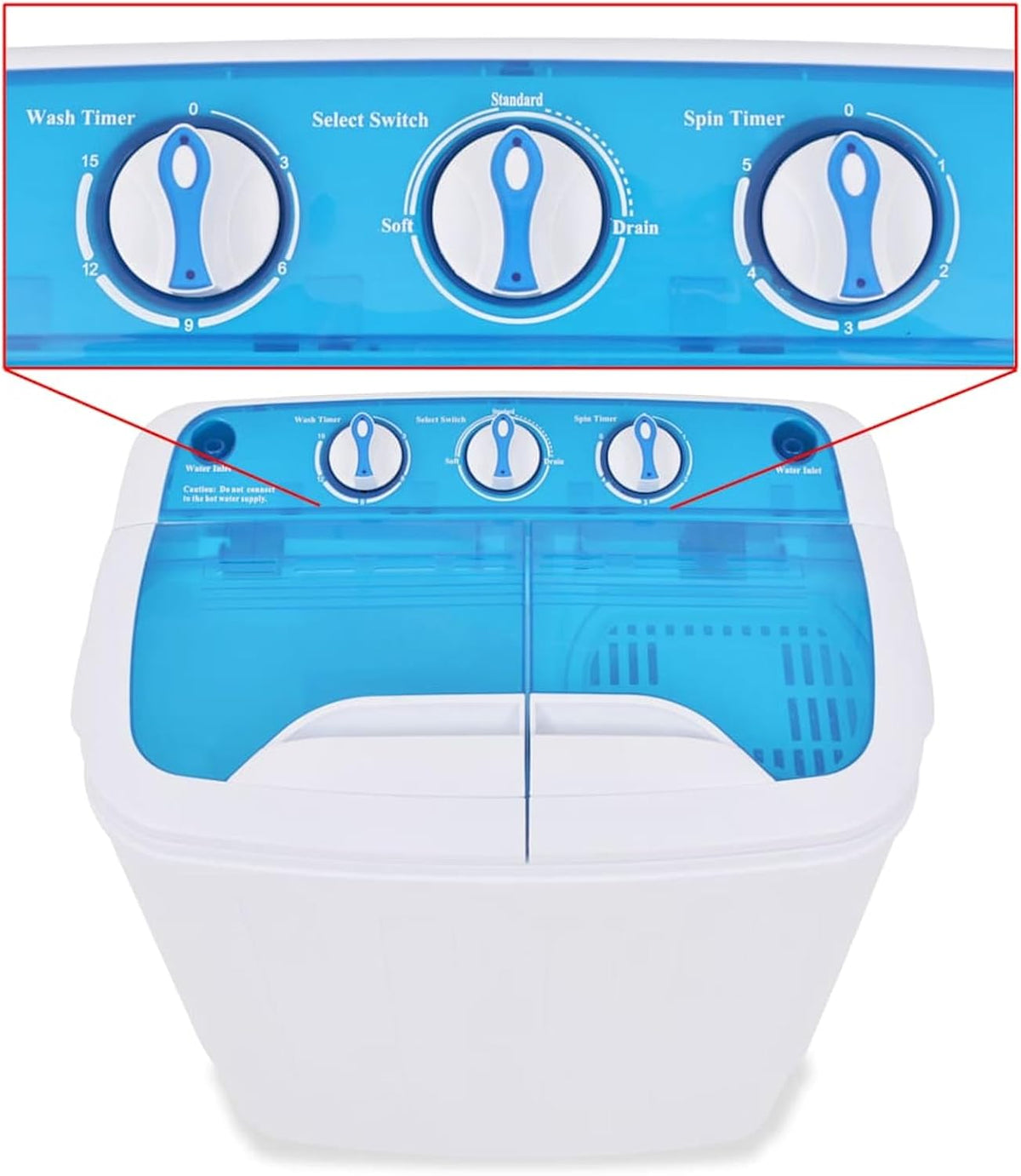 Mini Wasmachine – Miniwasmachine – Compacte Wasmachine – Kleine Wasmachine – Dubbele Trommel – 5,6 kg Capaciteit – Automatische Timer – Waterafvoerslang