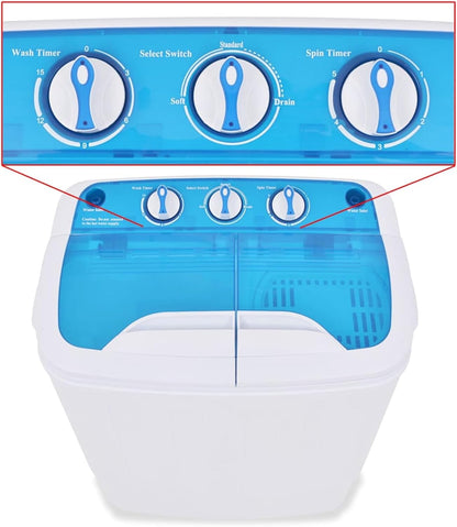 Mini Wasmachine – Miniwasmachine – Compacte Wasmachine – Kleine Wasmachine – Dubbele Trommel – 5,6 kg Capaciteit – Automatische Timer – Waterafvoerslang