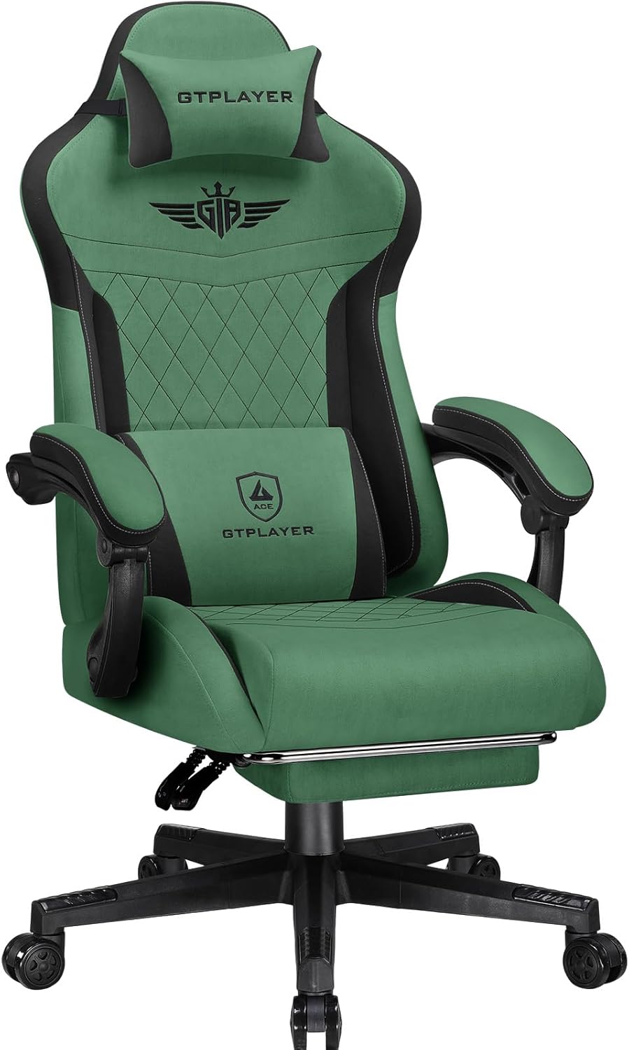 GTPLAYER Ergonomic Gaming Chair, Technical Fabric, with Lumbar Support, Computer Chair with Extended Backrest, Supports up to 150kg, Green - QUORE