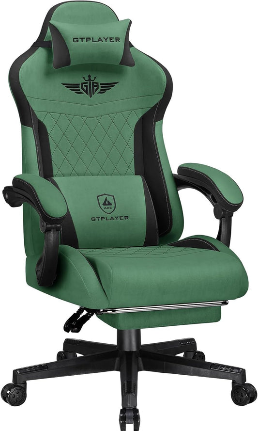 GTPLAYER Ergonomic Gaming Chair, Technical Fabric, with Lumbar Support, Computer Chair with Extended Backrest, Supports up to 150kg, Green - QUORE