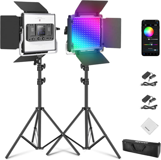 RGB Led Videolicht Set van 2 – Videolamp – Lichtpaneel – Fotolicht – Studioverlichting – 50W per Lamp – 3200K-5600K, CRI97+