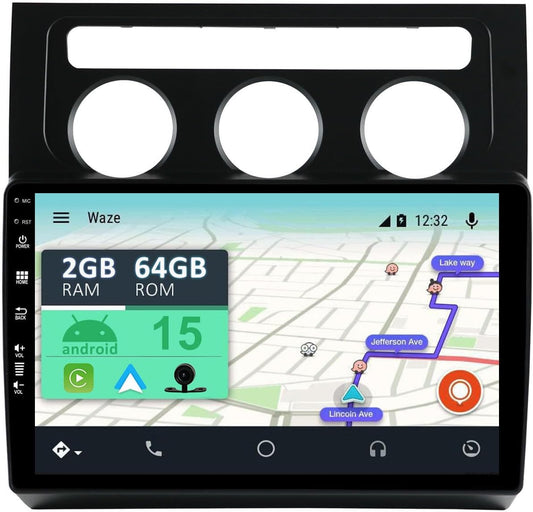 Android 15 2 Din Radio Navigatie voor VW Touran 2003-2010: [Ingebouwde CarPlay/Android Auto/GPS]-10.1 Duim IPS Touch screen-DAB/Bluetooth 5.0/Stuurbediening/MirrorLink/WiFi/4G