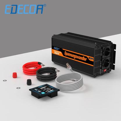 EDECOA 3000W Auto Omvormer 12V naar 230V 6000W Piek Camper Spanningsomvormer 12V 220V Gewijzigde Sinus Nieuwe Afstandsbediening met LCD Scherm en 2 USB
