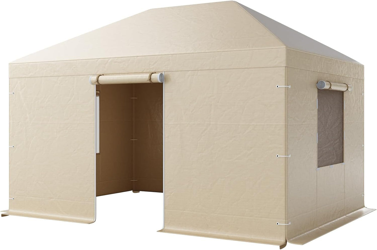 VEVOR Winterpaviljoenhoes past 3 x 4,3 m hardtop tuinhuisjes, all-weather tuinhuisjehoes met zijwanden en gaasramen, PE-materiaal met hoge dichtheid, gesloten opbergafdekkingen, tuinhuisjes niet