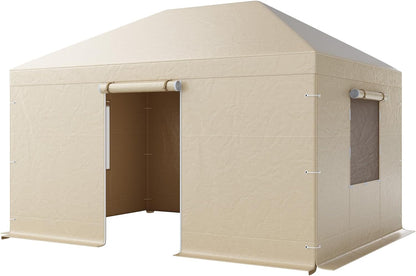 VEVOR Winterpaviljoenhoes past 3 x 4,3 m hardtop tuinhuisjes, all-weather tuinhuisjehoes met zijwanden en gaasramen, PE-materiaal met hoge dichtheid, gesloten opbergafdekkingen, tuinhuisjes niet