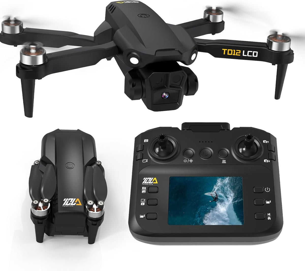 Opvouwbare Drone met Camera, Drones met LCD-schermtransmissie, Headless-modus, 90° Elektrische Aanpassing, RC Quadcopter voor Volwassenen, TD12LCD Drone voor Beginners