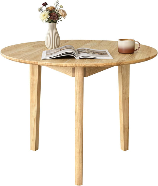 QLLY Ronde Eettafel Massief Houten Eettafel, Keukentafel Houten Tafel, Platte Poten (Natuurlijk, 80cm / 31.49")