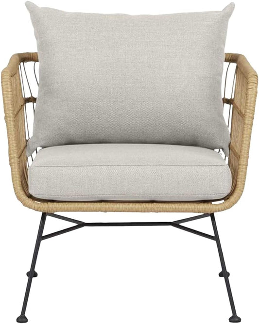 Dax rattan garden chair natural with cushions beige - QUORE