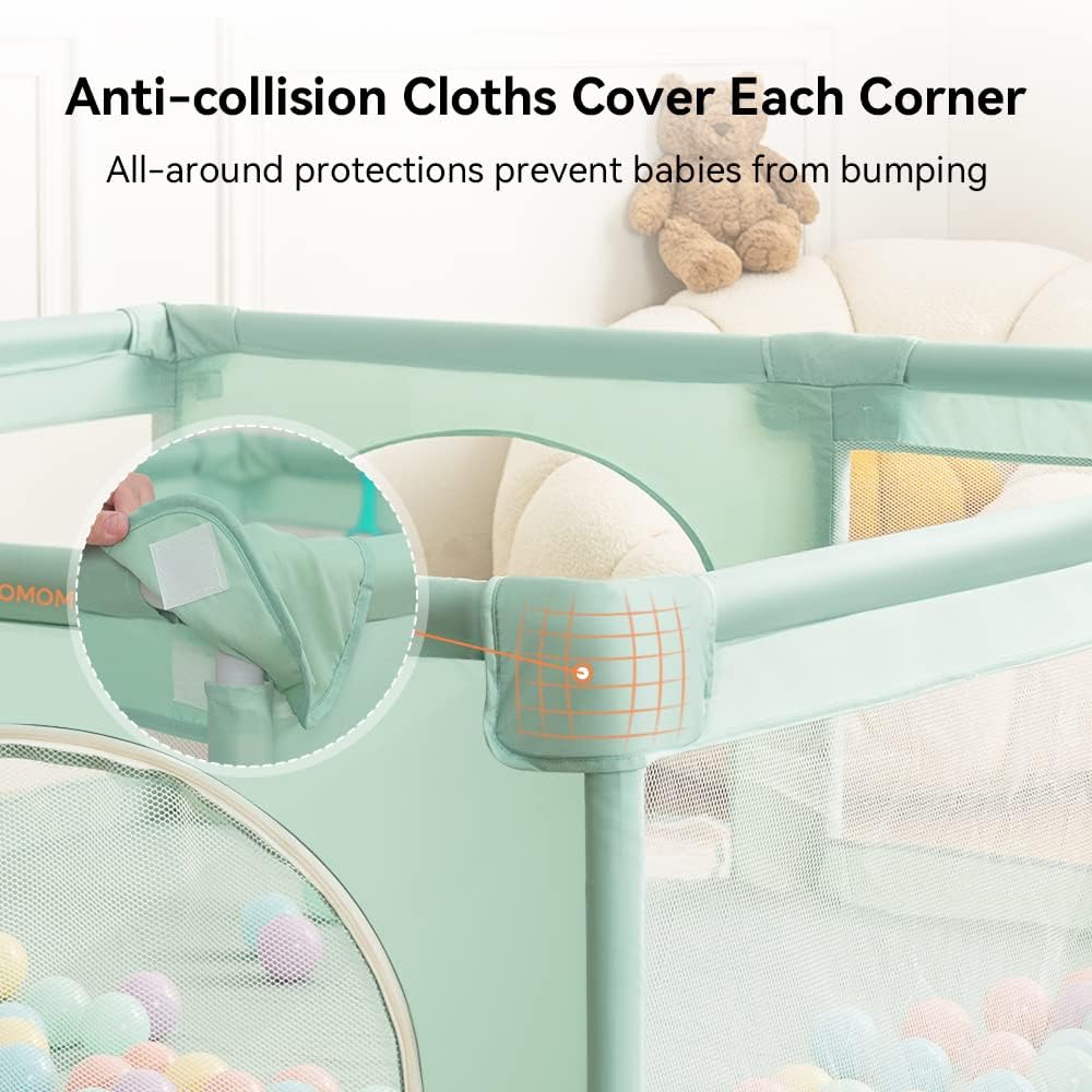 COMOMY Baby Playpen 180 x 150 x 66 cm Playpen for Babies and Toddlers, Large Playpen with Activity Centre for Children, Indoor & Outdoor, Playground with Non-Slip Bottom, Breathable Mesh (Green) - QUORE