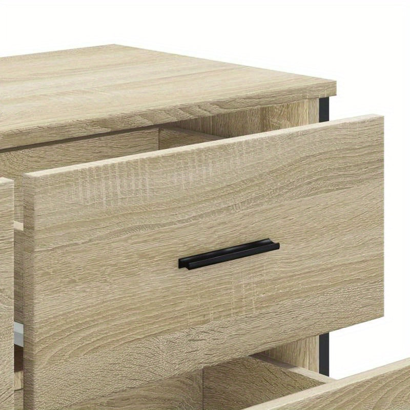 Easy Assembly Modern Dresser - 4-Drawer Storage Cabinet with, Beige Oak Finish, Sturdy Legs - Space-Saving Organizer for Bedroom, Living Room, Office - Engineered Wood Construction (91x35.5x74.5cm) - Ideal for Small Apartment