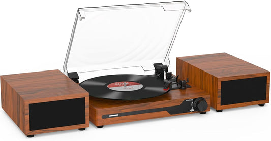 Platenspeler - Geïntegreerde Luidsprekers - Vintage Fonograaf - met Bluetooth 5.3 Ondersteunt - 2 Dubbele Stereoluidsprekers - 3 Snelheden - AUX - RCA - USB - Draadloos Afspelen - Hout - Bruin