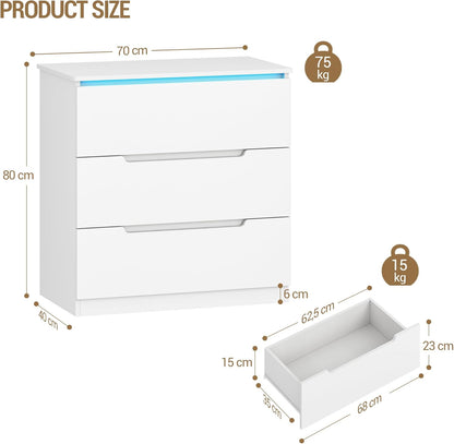 Hzuaneri Chest of Drawers, Side cabinet with LED light strip, Modern style, Suitable for living room and bedroom, 40 x 70 x 80 cm, White DC01303XEU