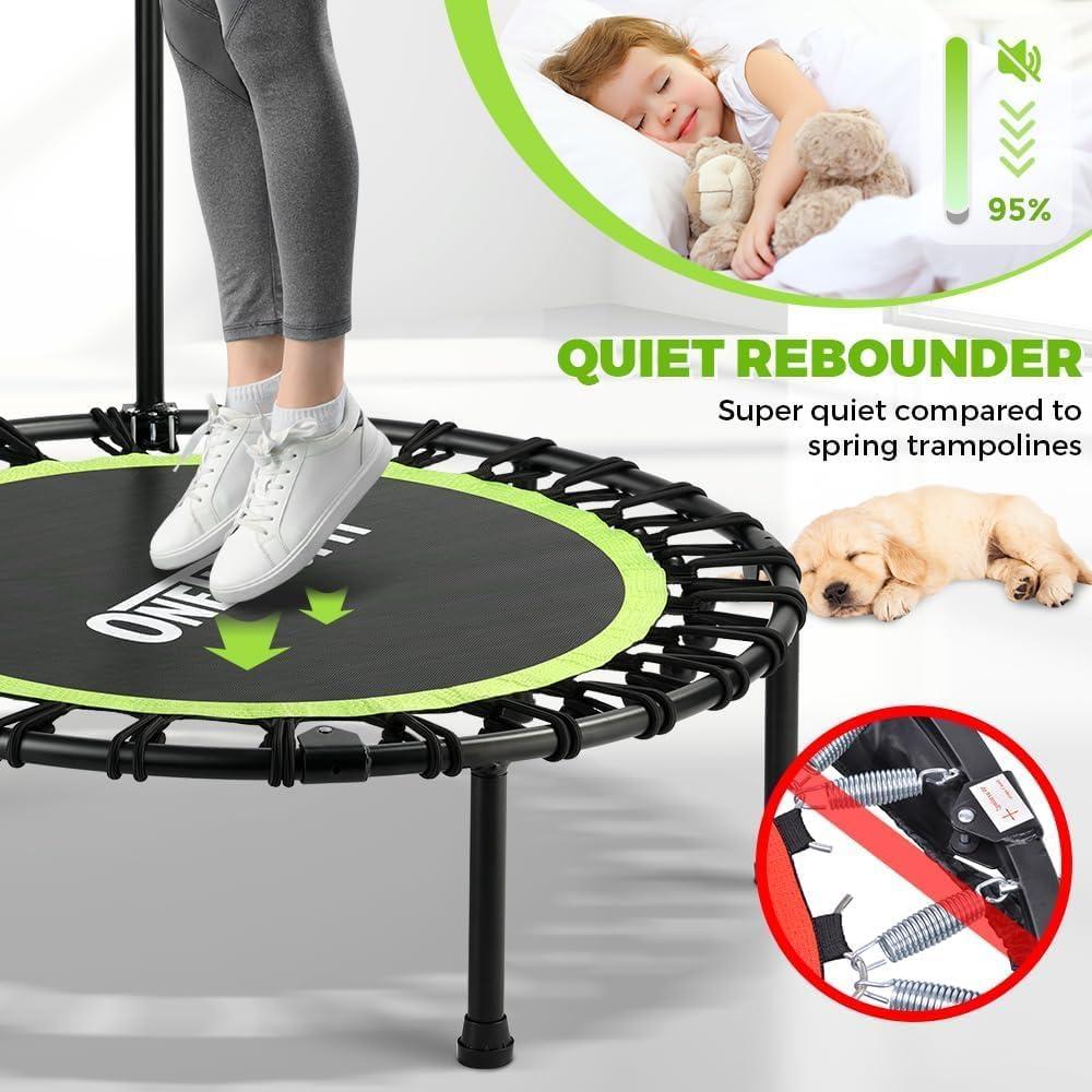 ONETWOFIT Opvouwbare trampoline, trampoline, trampoline, voor volwassenen, 40/42"/45 cm, stabiele en stille trainingstrampoline met duurzame bungees voor persoonlijke indoor tuintraining