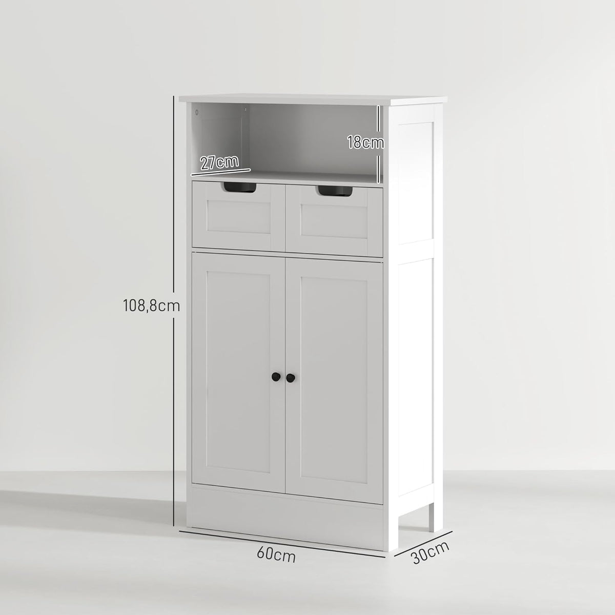 Badkamerkast – Opbergkast – Kast Met Laden – Opbergmeubel – Badkamermeubel – Verstelbare Plank – Waterbestendig MDF 60x30x109 cm Wit - QUORE