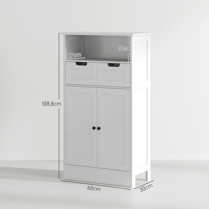 Badkamerkast – Opbergkast – Kast Met Laden – Opbergmeubel – Badkamermeubel – Verstelbare Plank – Waterbestendig MDF 60x30x109 cm Wit - QUORE