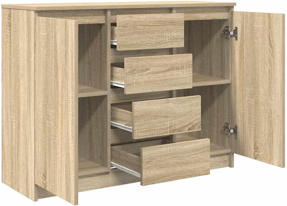 Sideboard – Opbergmeubel – Dressoirkast – Hal kast – Buffetkast – Rook Eiken – Duurzaam Bewerk Hout – Compact Formaat 100,5x35x76 cm