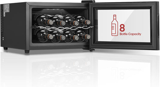 Tafelwijnkoelkast – Wijnkoelkast – Wijnkoeler – Wijnklimaatkast – Wijnbewaarkast – Compact 8 Flessen – Temperatuurinstelbaar 8-18°C – LED-Verlichting – Digitale Display