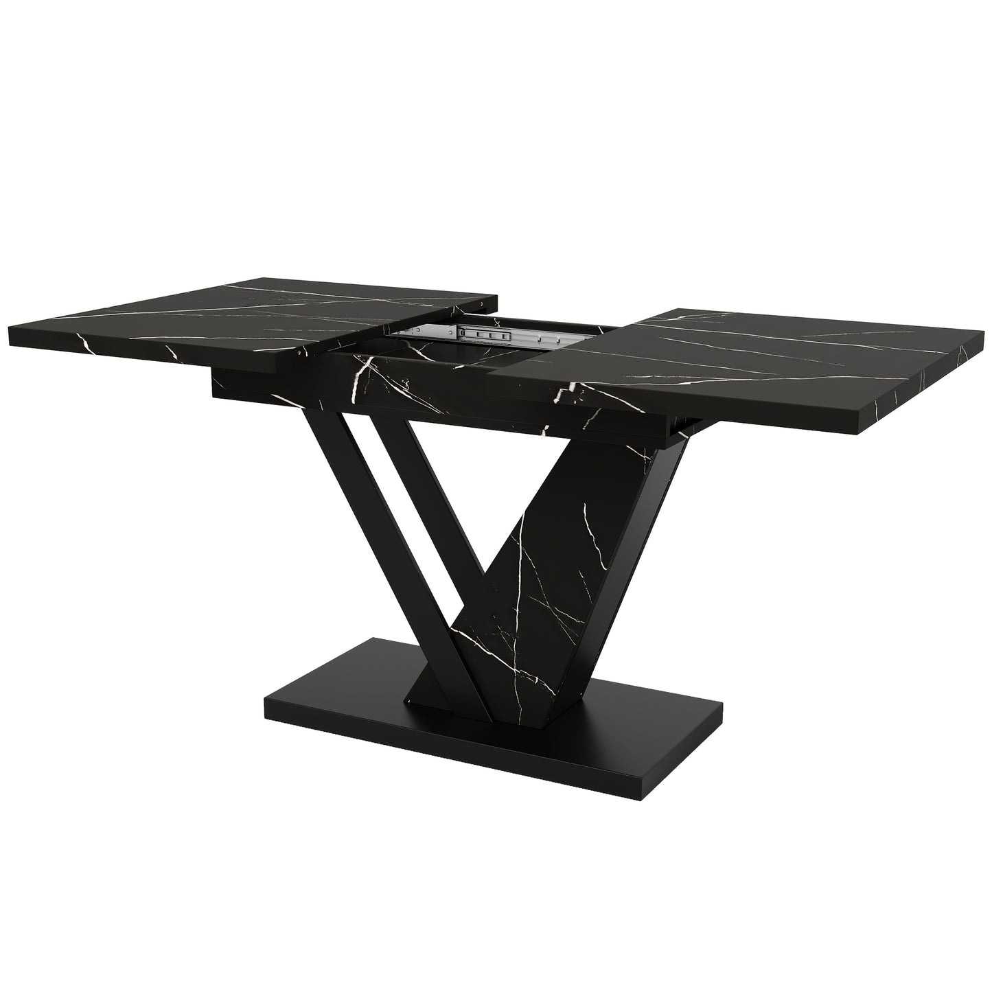Uitklapbare Eettafel – Uitschuifbare Tafel – Keukentafel – Eettafel Met Blad – Tafel Voor Woonkamer – Zwart Marmer Patroon – Verlengbaar 120-160x75cm