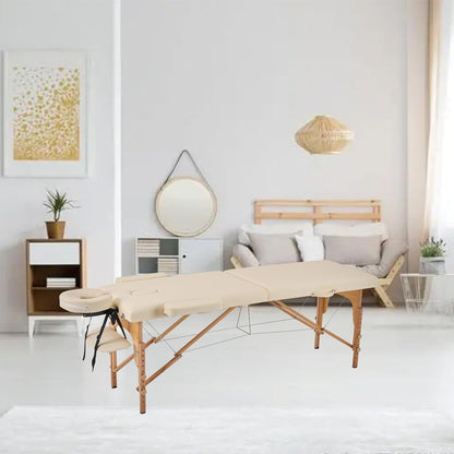 YOUNIKE Professionele opvouwbare massagetafel, 60 cm, breedte, esthetisch, professioneel, hout, verzorgingstafel, tattoo, armleuningbed, massage, tafel, wimpers, draagbaar, 2 secties, beige
