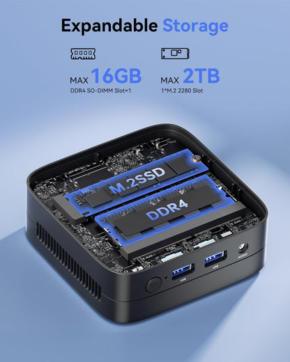 NiPoGi E1 Mini PC Ιntel Alder Lake Ν95 (tot 3,4 GHz) 16GB DDR4 512GB SSD, Mini Computer 2,5-inch SSD-uitbreiding/Gigabit Ethernet/2,4+5G WiFi/BT4.2/4K@60Hz UHD Dual Display Mini-PC voor Kantoor