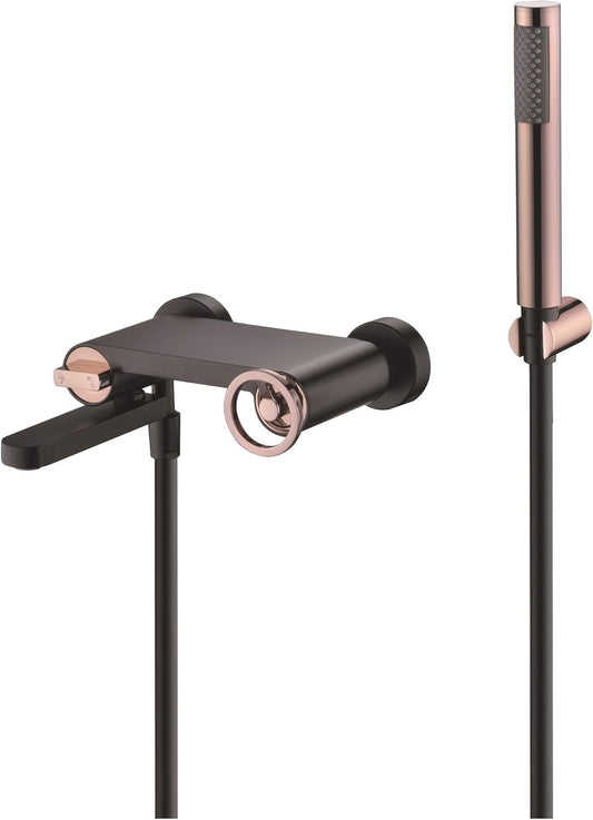 Douche Set – Douchekraan – Douchekop – Douche Armatuur – Douche Garnituur – Mat Zwart Met Gouden Accenten – Keramische Hendel – 6 ATM Waterdruk